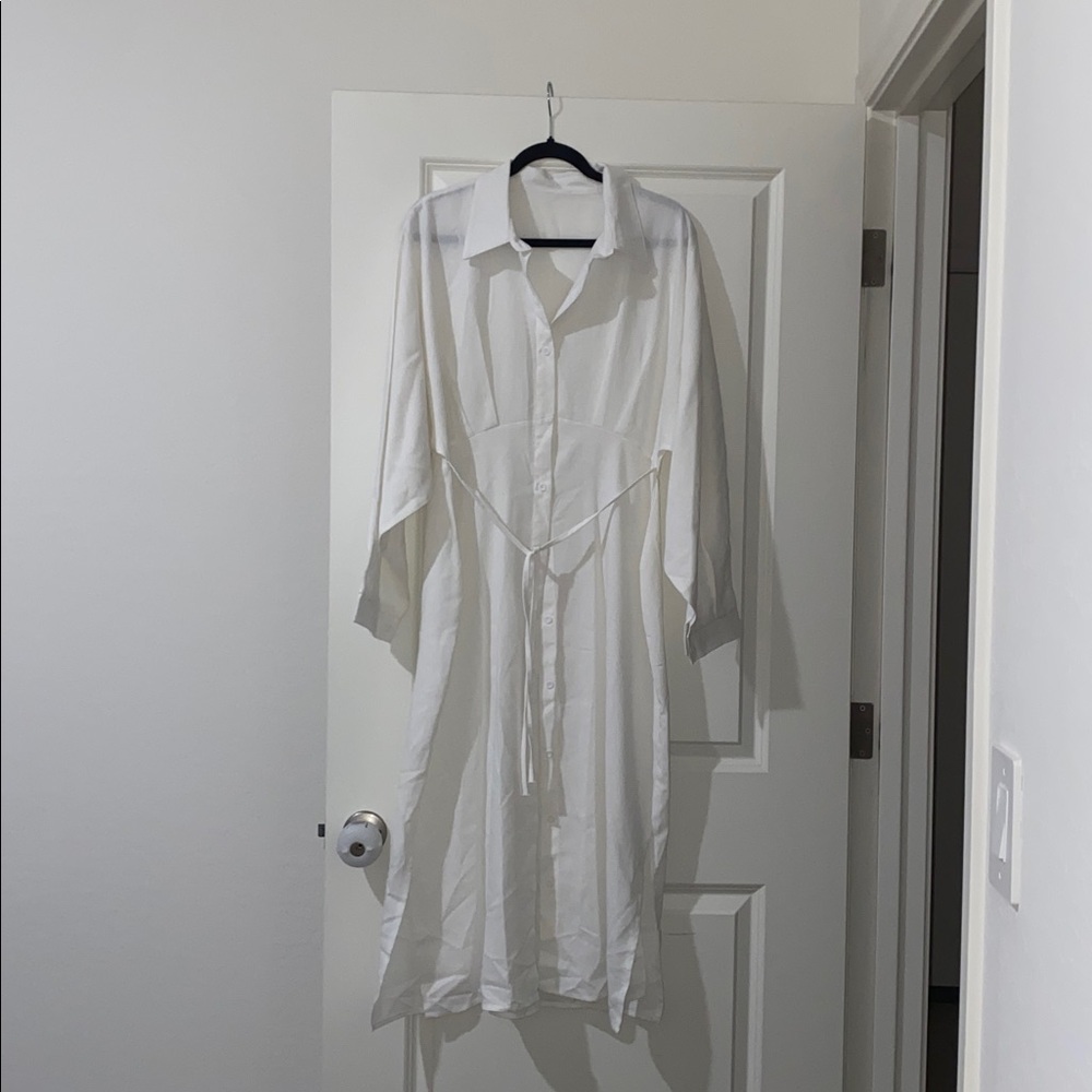 White Button-Up Shirt Dress